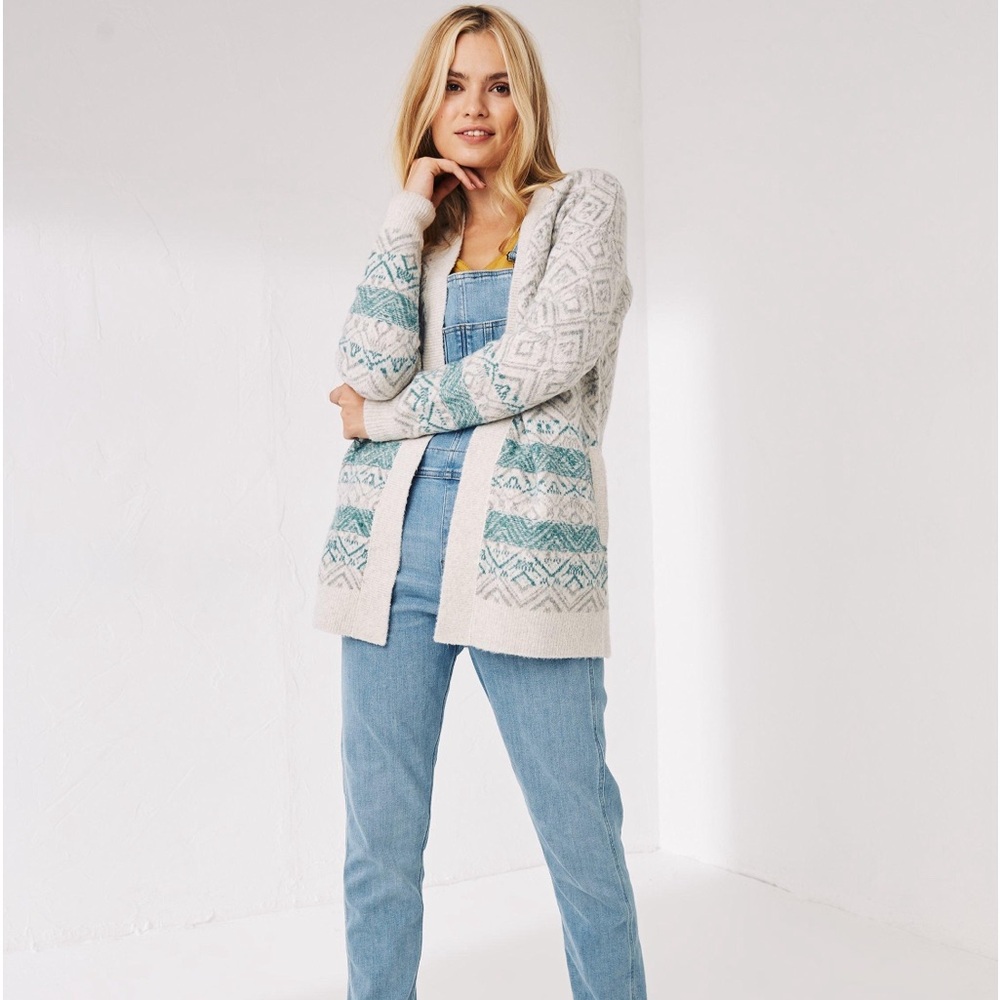 Fat Face Josie Cardigan Turquoise, Gray and White US size 6